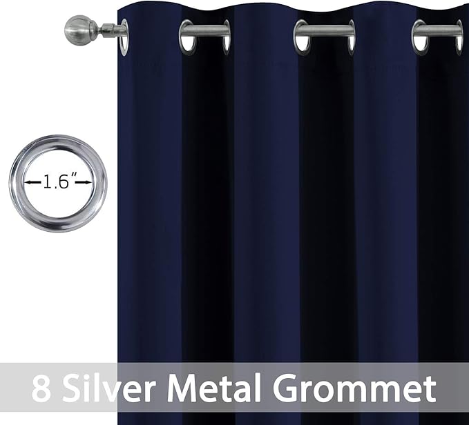 Yakamok Blackout Curtains with Grommet Thermal Insulated Room Darkening Window Drapes for Dedroom, Navy Blue Color, Set of 2, W52 x L72