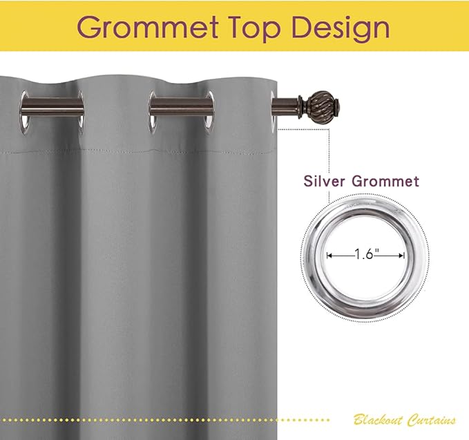NICETOWN Room Darkening Curtains for Living Room, Silver Grey, W34 x L80, 2 Panels, Easy Care Solid Thermal Insulated Grommet Light Blocking Vertical Drapes for Bedroom