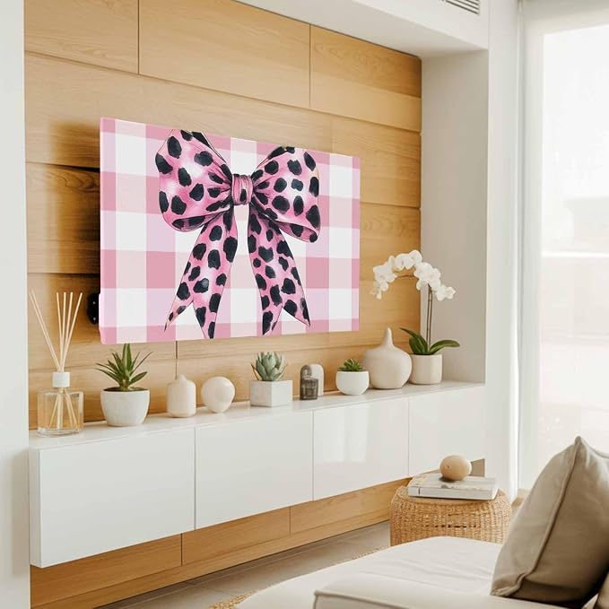 Pink Leopard Print Bow Indoor TV Cover, Elastic TV Screen Protector Check - Image 2