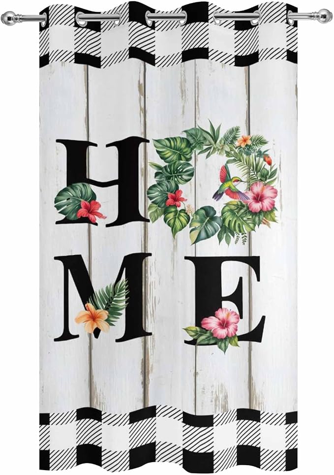 Summer Outdoor Curtains for Patio Leaves Garland Plumeria Wood Buffalo Plaid - Image 9