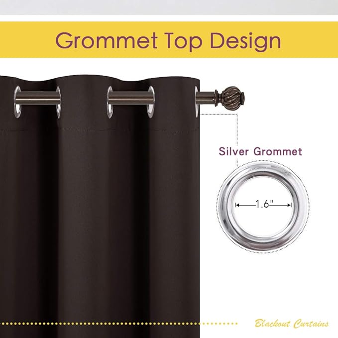 NICETOWN Blackout Curtains & Drapes for Bedroom, Toffee Brown, W34 x L40, Set of 2, Triple Weave Grommet Top Thermal Insulated Light Blocking Panels for Bathroom/Living Room