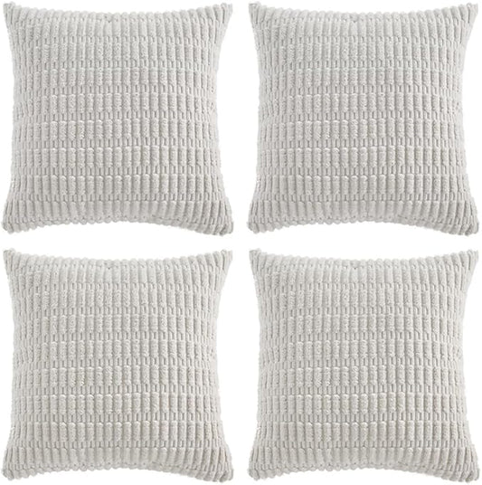 Fancy Homi 4 Packs Pure White Decorative Throw Pillow Covers 16x16 Inch for Living Room Couch Bed, Rustic Modern Farmhouse Boho Home Decor, Soft Plush Corduroy Cute Square Accent Cushion Case 40x40 cm