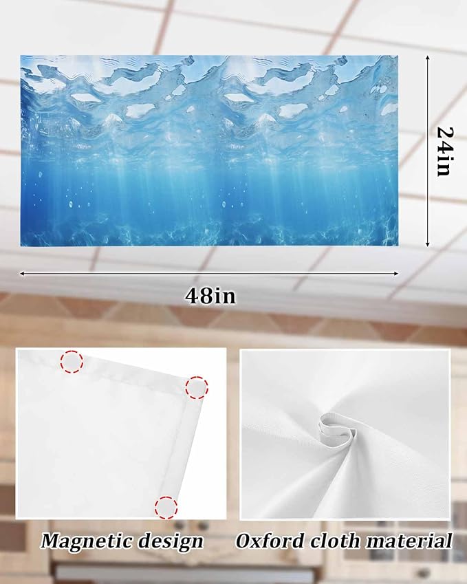 Summer 2 Pcs Fluorescent Light Covers, Ocean Blue Sea Waves Underwater Magnetic - Image 7