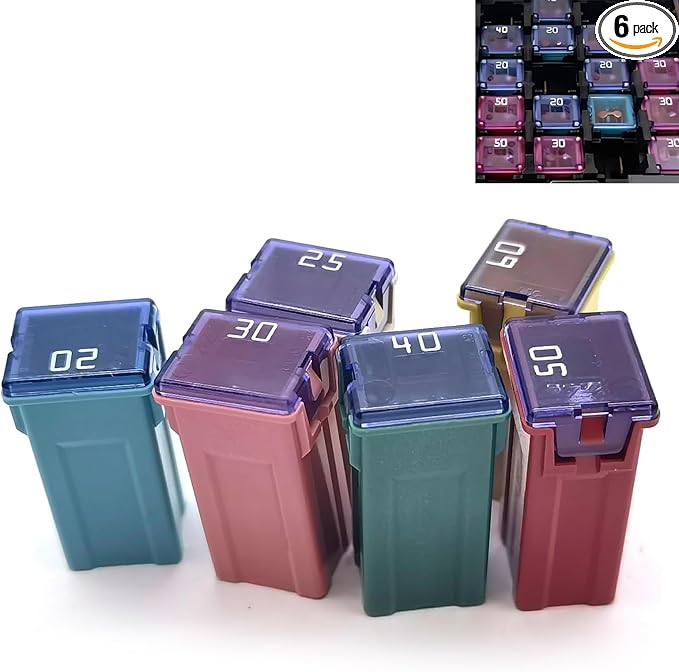 6 PCS Square Fuse Assortment Kit, Portable Jcase Long Fuse Combo Kit, 20A 25A by Unknown