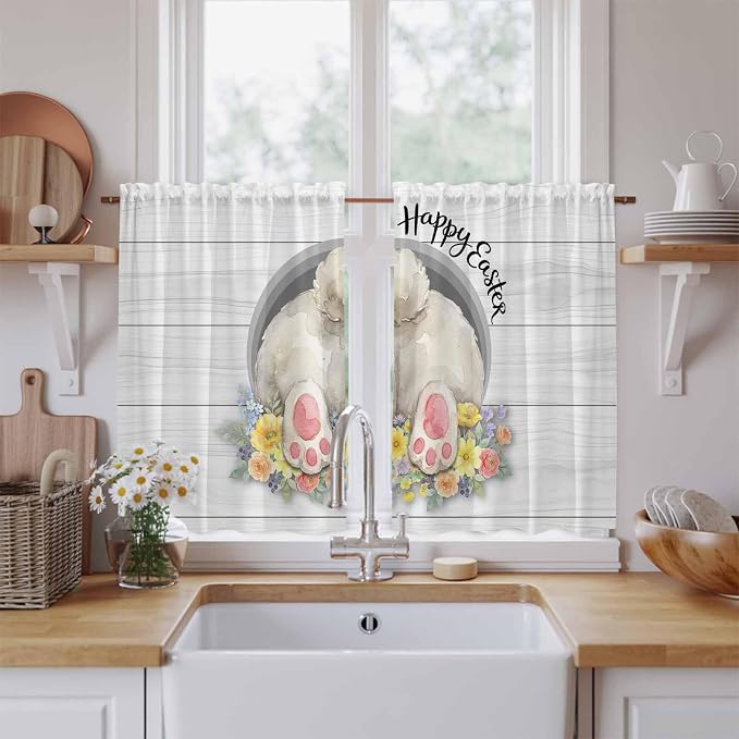 Easter Bunny Kitchen Curtains 54 Inch Long 2 Panel Set, Rod Pocket Window by Unknown
