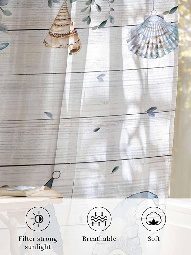 Sheer Curtains 84 Inches Long, Coastal Eucalyptus Leaf Semi Sheer Curtains - Image 6
