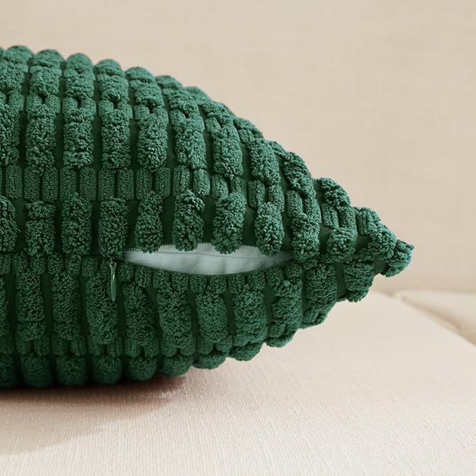 Fancy Homi Set of 4 Green Boho Winter Decorative Throw Pillow Covers 26x26 Inch for Couch Bed Sofa, Aesthetic Modern Bohemian Room Decor, Fuzzy Fluffy Cozy Corduroy Textured Cushion Case 66x66cm