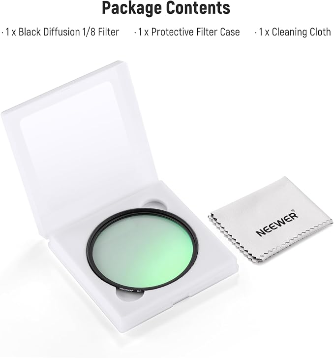 NEEWER 67mm Black Diffusion 1/8 Filter Soft Dreamy Cinematic Effect Filter - Image 8