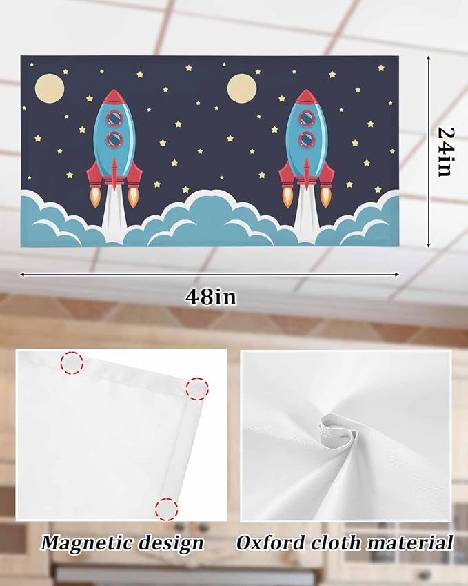 Yukro 2 Pack Cute Cartoon Fluorescent Light Covers Rocket Moon Stars Night Sky - Image 6