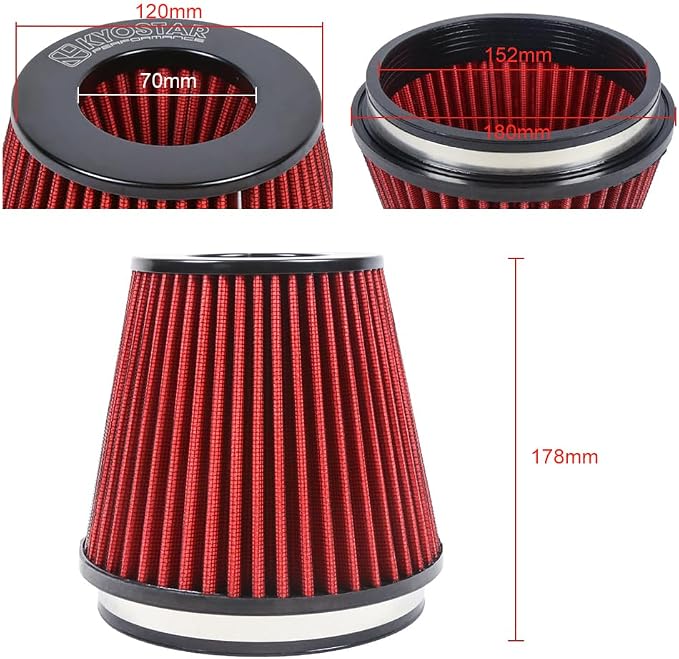 Universal 6" 152mm High-Flow Air Filter, Reusable Cone Cold Air Intake - Image 2