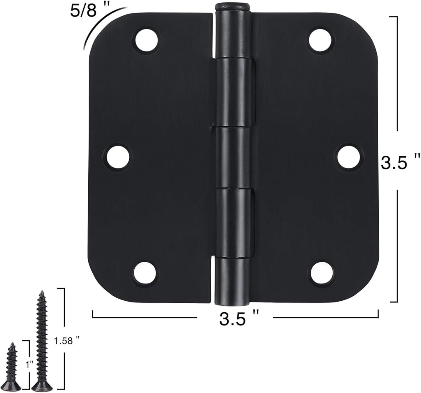 108 Pack Rounded Matte Black Door Hinges 3.5 Inch 5/8" Radius for Interior 3 1/2" Flat Iron Bifold Residential Standard Hinge Bedroom Indoor for Doors 3 ½"Hardware Heavy Duty Steel Regular Home Kit