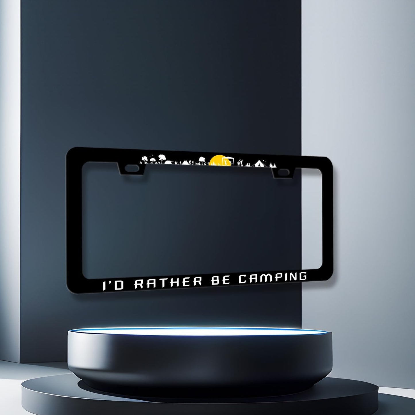 I'd Rather be Camping License Plate Frame Mountain Camper License Plate Holder for Personalized Car Decorative Stainless Steel Funny License Plate Camp Auto Part with Screw 12.2"x6.2"