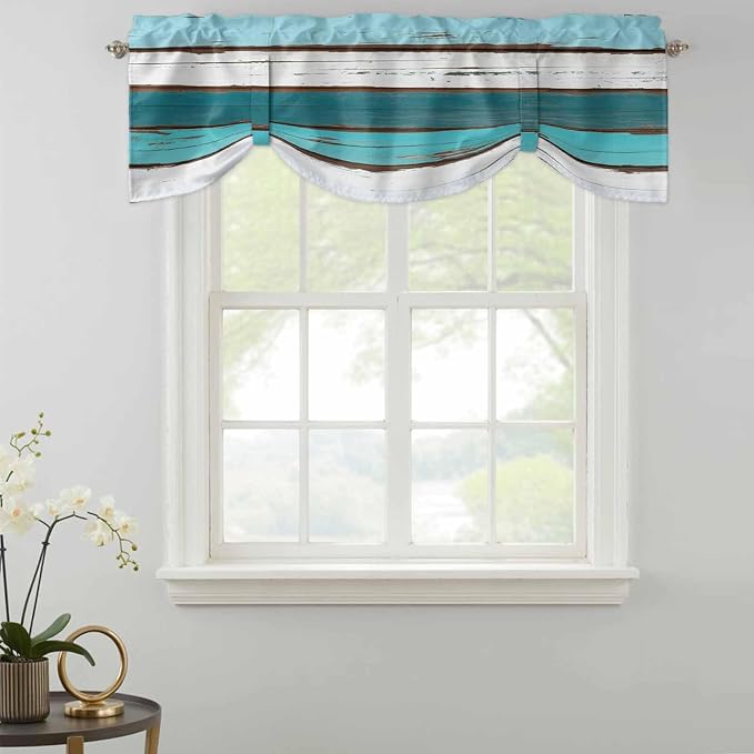 Turquoise Teal Tie Up Valance Curtains - Image 2