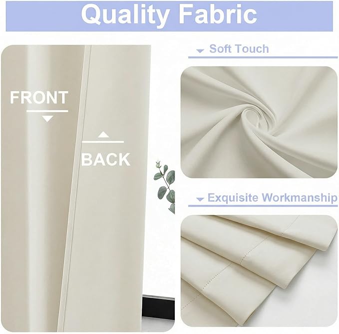 Simplebrand Ava Ivory Light Filtering Curtains for Bedroom 84 Inch Length 2 Panels Set, Solid Thermal Insulated Privacy Nursery Window Treatment Curtains Light Filtering Drapes, W40 x L84 Inch, Ivory