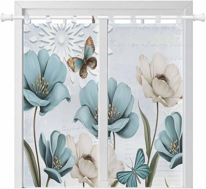 Blue Tulips Living Room Curtains 84 Inch Length, Window Curtains Tab Top by Unknown