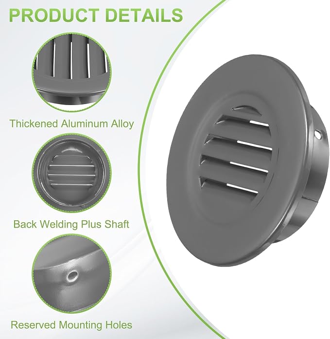 PATIKIL 4" Round Air Vent, Louver Grille Cover Aluminum Alloy Soffit Vent HVAC - Image 3