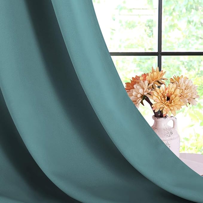 NICETOWN Bedroom Curtain Panels Blackout Draperies, Thermal Insulated Solid Grommet Blackout Curtains/Drapes (Sea Teal, One Pair, 70 by 63-inch)