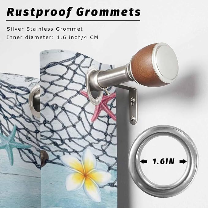 Ocean Gnome Outdoor Curtains for Patio Summer Marine Plumeria Shell Wood Blue - Image 2
