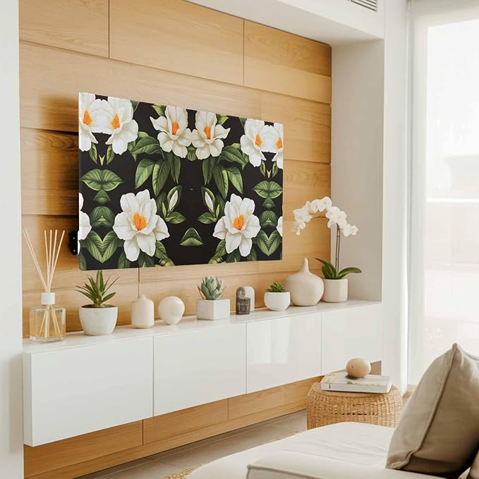 Rural White Gardenia Flower Indoor TV Cover, Elastic TV Screen Protector - Image 2