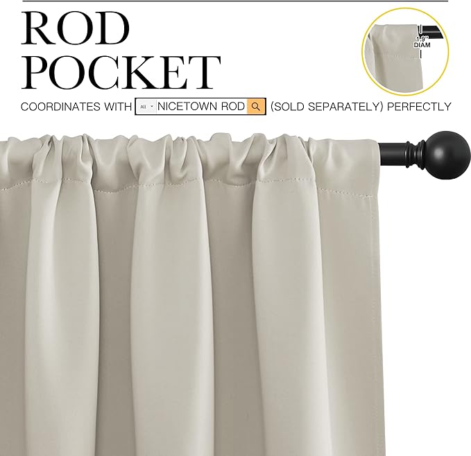 NICETOWN Blackout Curtains for Living Curtains, Room Darkening Window Curtain Panels, Easy-Care Solid Thermal Insulated Draperies/Drapes for Daughter Room (Natural, 2 Panels, 42 by 84)