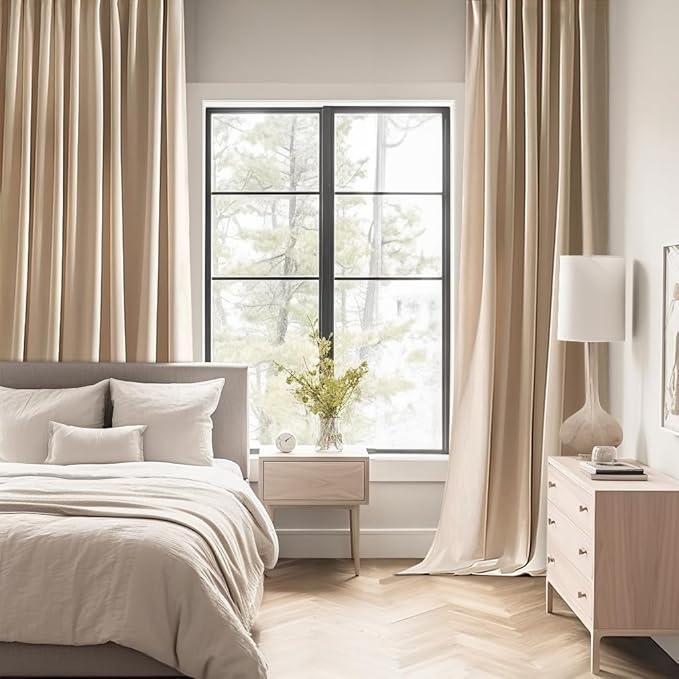 MIULEE Beige Back Tab Blackout Curtains 63 Inch Length 2 Panels Set for Living Room Bedroom Privacy, Rod Pocket/Pinch Pleat Thermal Insulated Room Darkening Pleated Light Blocking Drapes
