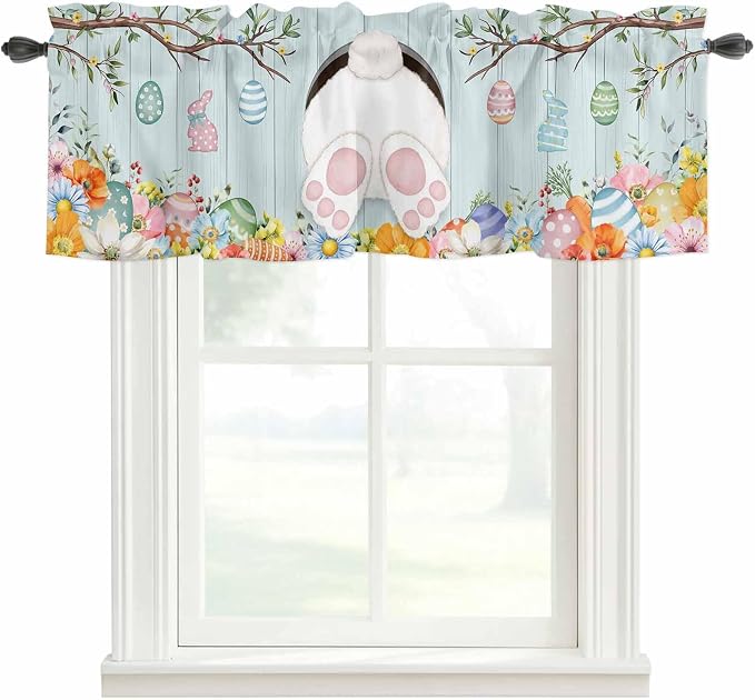 Easter Bunny Curtain Valances for Windows, Kitchen Valance Window Treatment by Unknown
