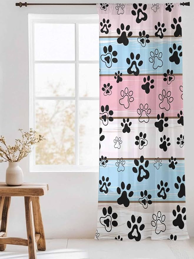 Sheer Curtains 84 Inches Long, Vintage Farmhouse Wooden Grain Privacy Voile - Image 3
