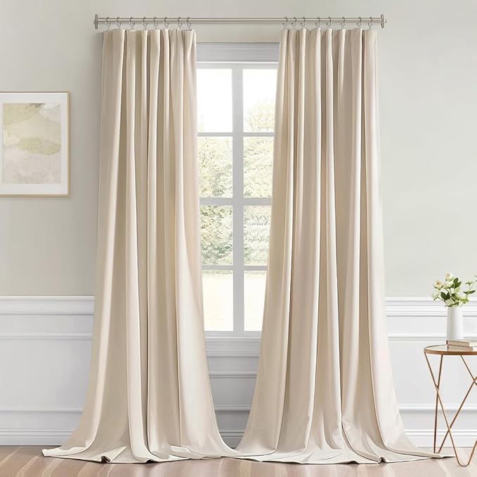 MIULEE Back Tab Cream Beige Curtains 105 Inch Long 2 Panels Set for Living Room Bedroom, Ivory Rod Pocket/Pinch Pleated Light Blocking Thermal Insulated Room Darkening Floor to Ceiling Blackout Drapes