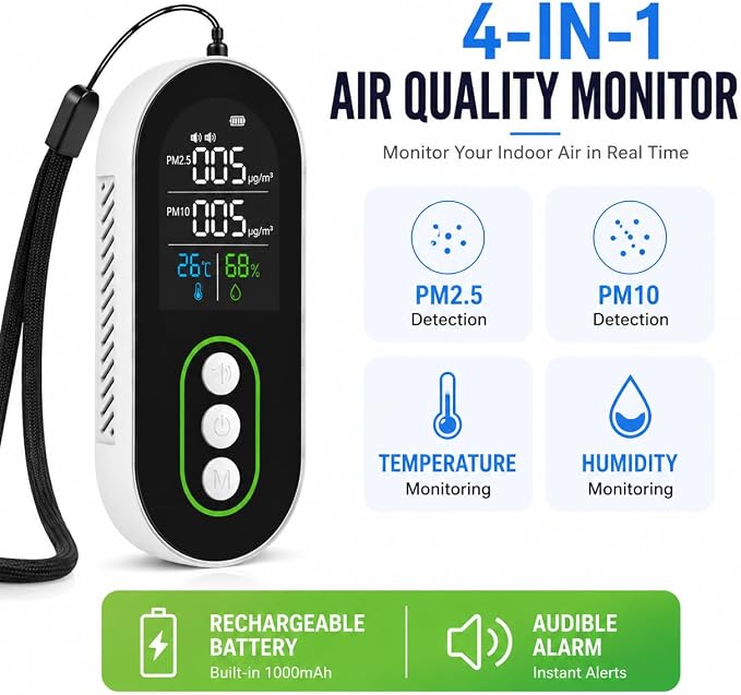 Portable PM2.5 PM10 Air Quality Monitor, Indoor Air Quality Detector - Image 2