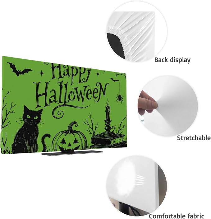 Happy Halloween Black Cat Pumpkin Indoor TV Cover, Elastic TV Screen Protector - Image 7