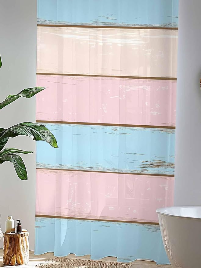Sheer Curtains 96 Inches Long, Farmhouse Country Shabby Striped Privacy Voile - Image 4