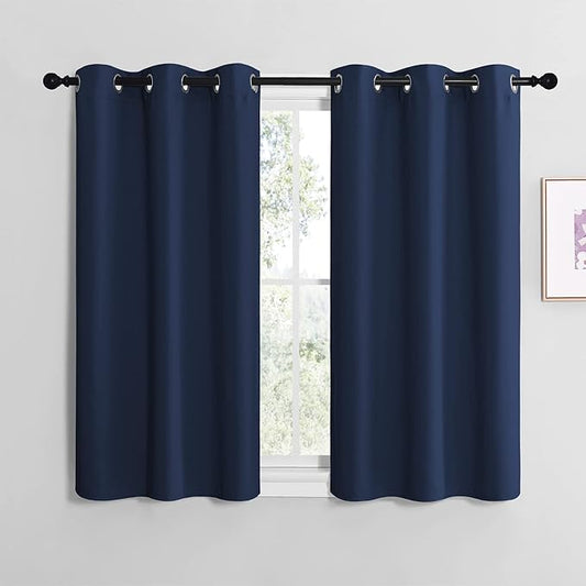 NICETOWN Blackout Draperies Curtains, Navy, 1 Pair, 34 x 36 inches, All Season Thermal Insulated Solid Grommet Top Blackout Curtains/Drapes for Kid's Room
