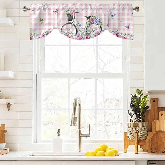 Spring Tie Up Valance Curtains for Windows, Kitchen Curtains Window Shades - Image 9