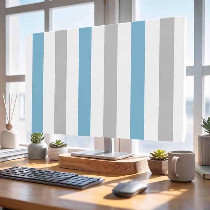 Abstract Blue Gray Striped Indoor TV Cover, Elastic TV Screen Protector Modern - Image 4
