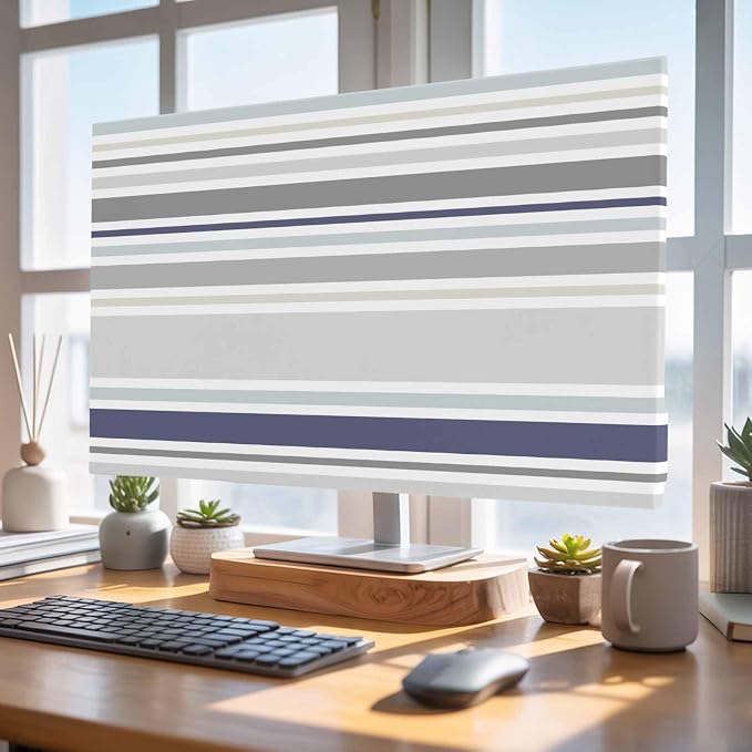 Minimalist Stripes Gray Blue Beige Indoor TV Cover, Elastic TV Screen Protector by Unknown