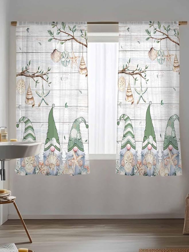 Sheer Curtains 63 Inch Length, Sage Green Gnomes Semi Sheer Curtains Light - Image 5