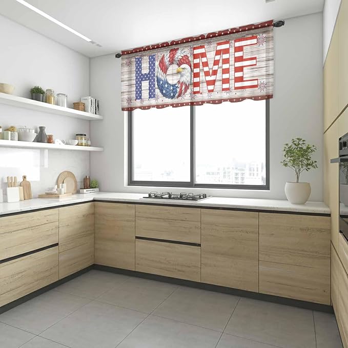 4th of July Sheer Valances for Windows 54"x18", Light Filtering Kitchen - Image 6