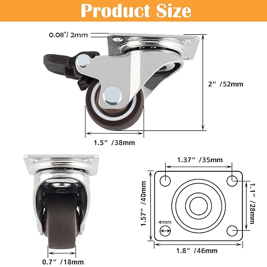 HOWDIA 1.5" Caster Wheels Low Profile Casters Set of 4 Heavy Duty, 360 Degree - Image 2
