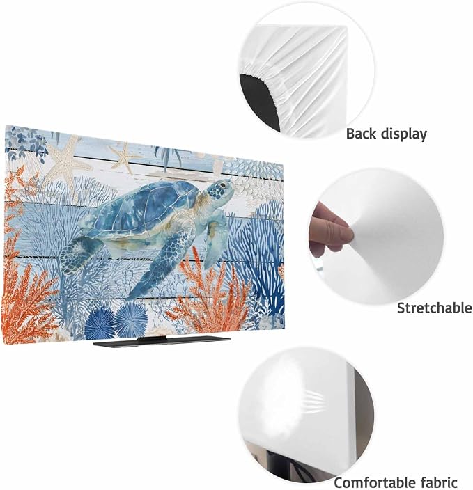 Ocean Sea Turtle Starfish Indoor TV Cover, Elastic TV Screen Protector Orange - Image 7