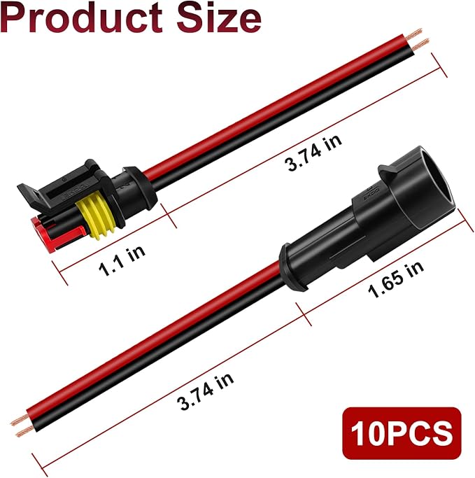 10Pcs Car Waterproof Electrical Connector, 2 Pin Connector, 16 AWG 2 Wire - Image 2