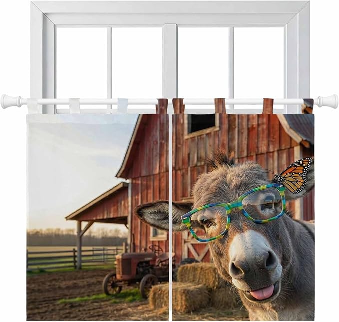 Farm Donkeys Bedroom Curtains 63 Inch Length, Window Curtains Tab Top, by Unknown