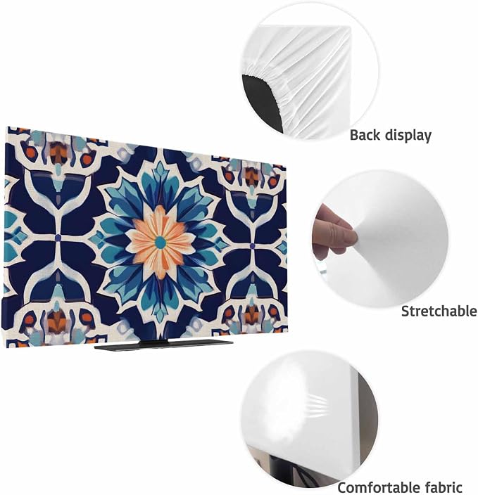 Retro Moroccan Geometric Texture Indoor TV Cover, Elastic TV Screen Protector - Image 7