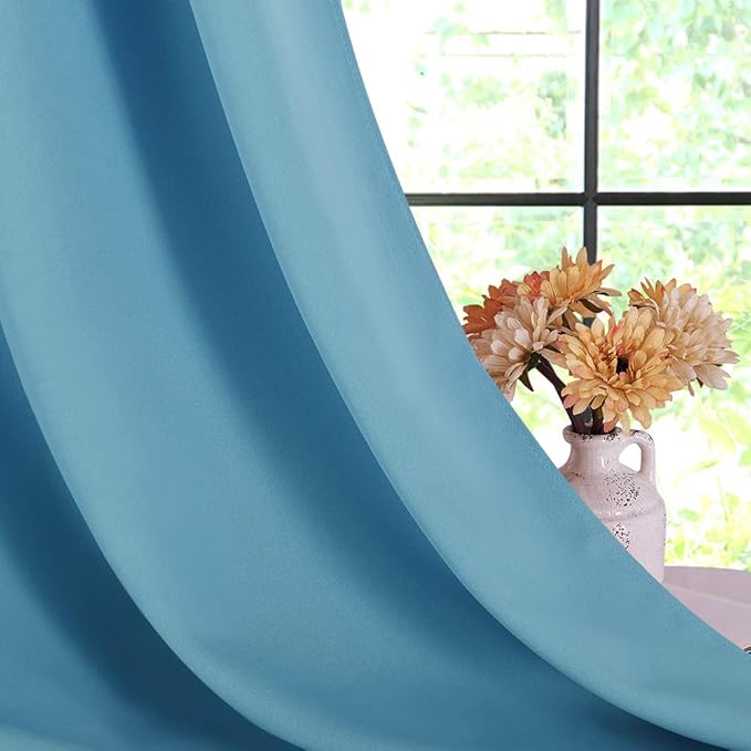 NICETOWN Blackout Draperies Curtains for Kids Room, Window Treatment Thermal Insulated Solid Grommet Blackout Drape Panels for Bedroom (Teal Blue, Set of 2, 70 by 84 inches)