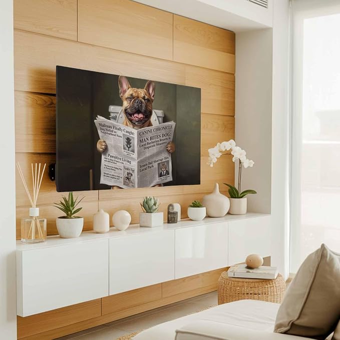 Funny Bulldog Reading Newspaper Indoor TV Cover, Elastic TV Screen Protector - Image 3