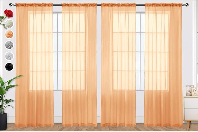 SpaceDresser Beige Sheer Curtains 4 Panels Rod Pocket Semi-Sheer Curtain 72 Inches Long Light Filtering Voile Window Drapes for Bedroom Living Room Kitchen, Each 52W x 72L