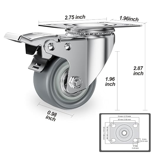2" Swivel Plate Casters with Brake - Image 2