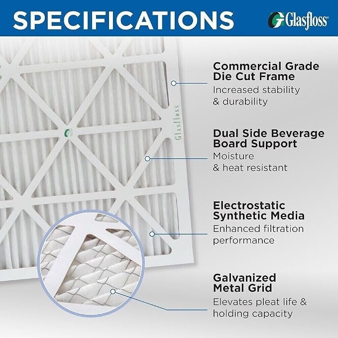 Glasfloss 18x18x1 MERV 10 Pleated Air Filters Box of 6. Actual Size: 17-1/2 x - Image 3