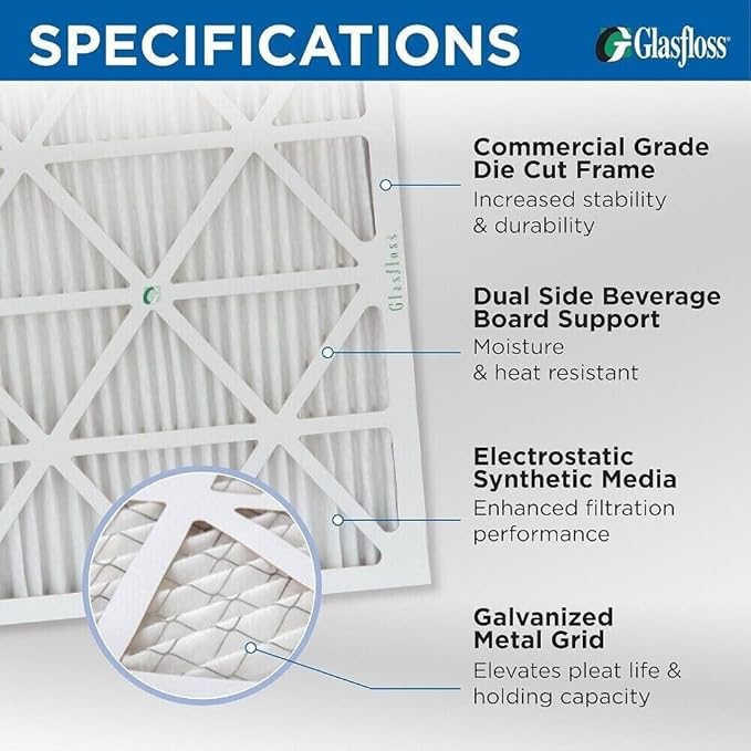 Glasfloss 16-3/8 x 21-1/2 x 1 MERV 10 Pleated Air Filters Box of 6. Replacement - Image 2