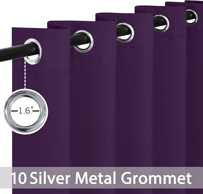 Yakamok Blackout Curtains Room Darkening Thermal Insulated Window Panels,Solid Grommet Top Drapes for Bedroom/Living Room(70Wx84L, Purple, 2 Panels)