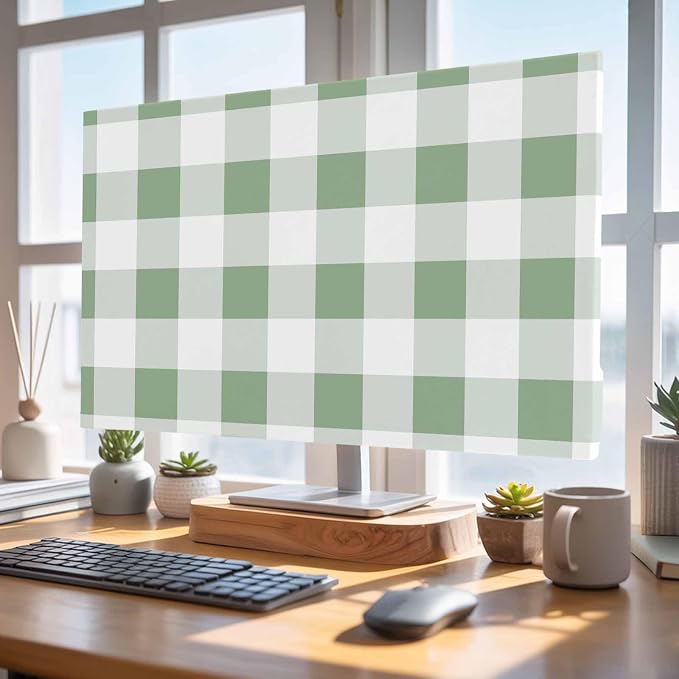 Classic Sage Green White Lattice Indoor TV Cover, Elastic TV Screen Protector - Image 4